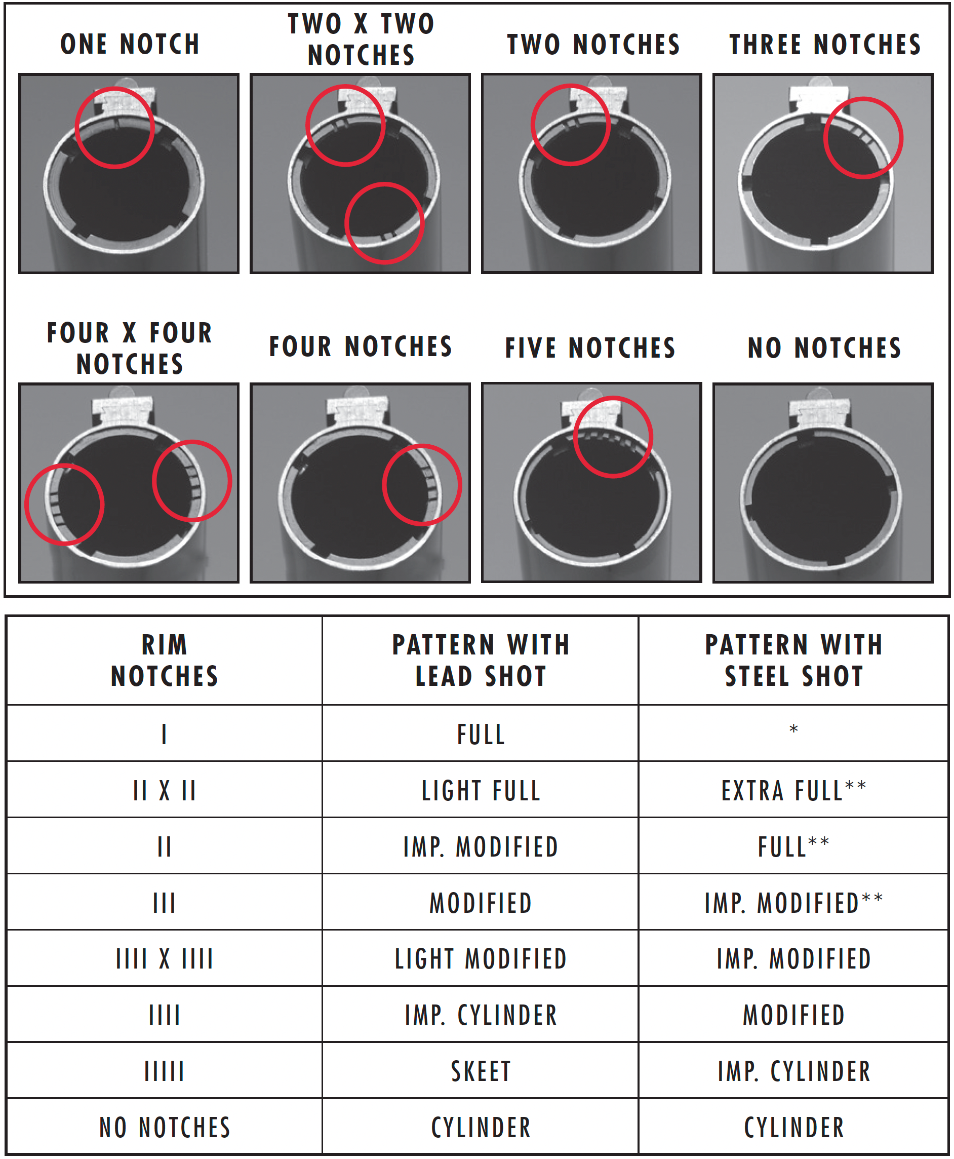 Invector chart and notch images