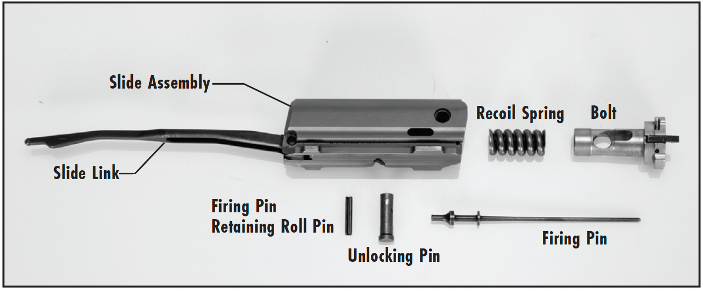 The Type B slide assembly shown disassembled for cleaning.