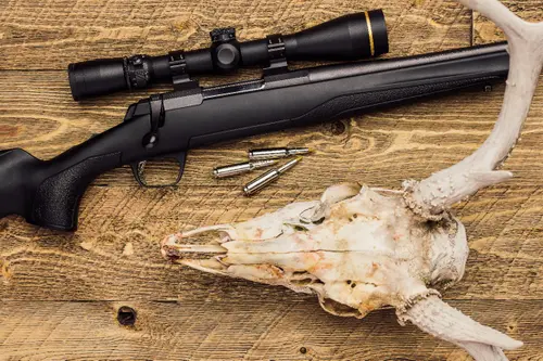 X-Bolt bolt action rifle with deer skull.