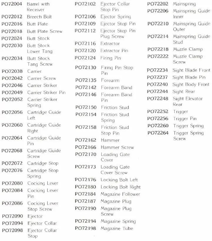 Browning 92 Rifle Parts List