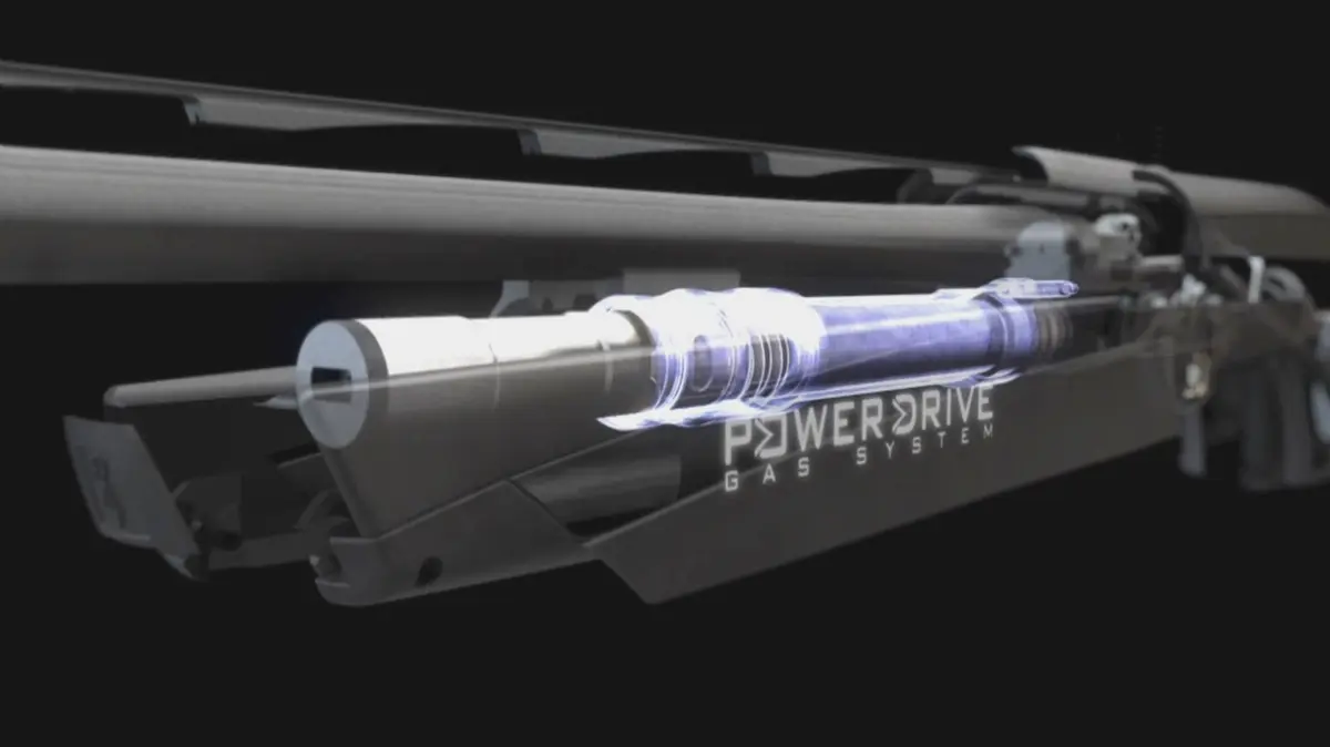 Power Drive gas system in the semi-auto Maxus shotgun diagram.